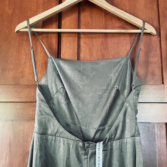 Mistress Rocks Serve It Jumpsuit Satin Sleeveless Wide Leg Khaki Size Small NEW - Picture 7 of 10